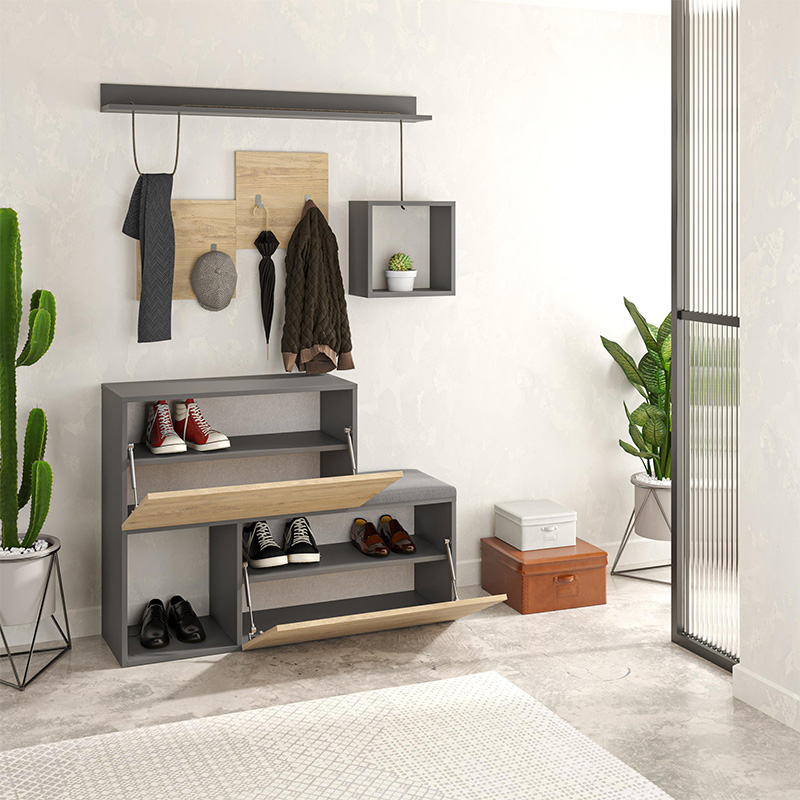 Έπιπλο εισόδου - παπουτσοθήκη Holdon Megapap sapphire oak/ανθρακί 120x36,5x87,5εκ. - Image 4
