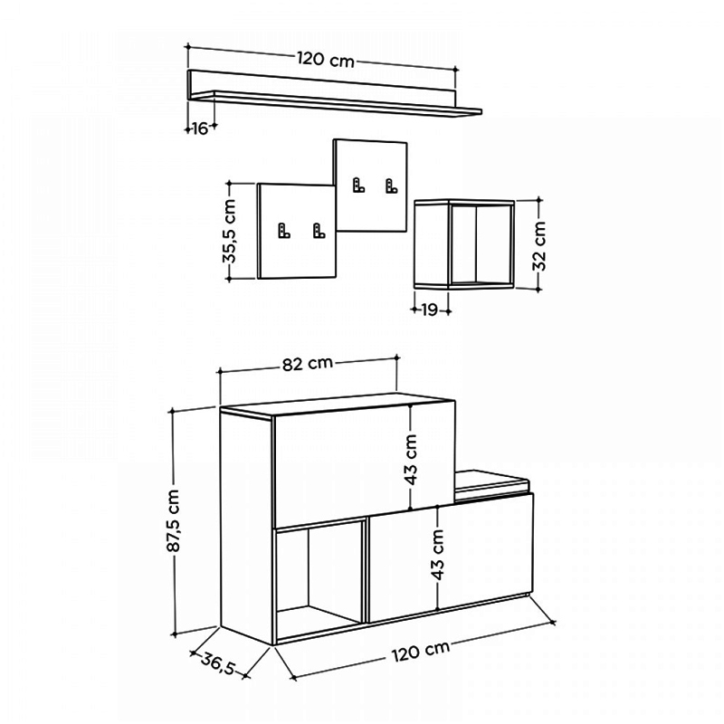 Έπιπλο εισόδου - παπουτσοθήκη Holdon Megapap sapphire oak/ανθρακί 120x36,5x87,5εκ. - Image 7
