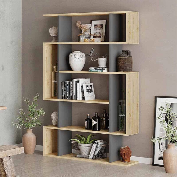 Βιβλιοθήκη Mito Megapap χρώμα sapphire oak – ανθρακί 108x25x161εκ.