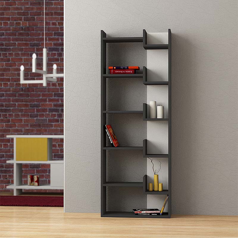 Βιβλιοθήκη Oppa Megapap χρώμα ανθρακί – λευκό 60x22x162εκ.
