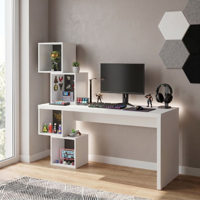 Γραφείο εργασίας Balance Megapap χρώμα λευκό 153,5x60x140εκ - Image 3