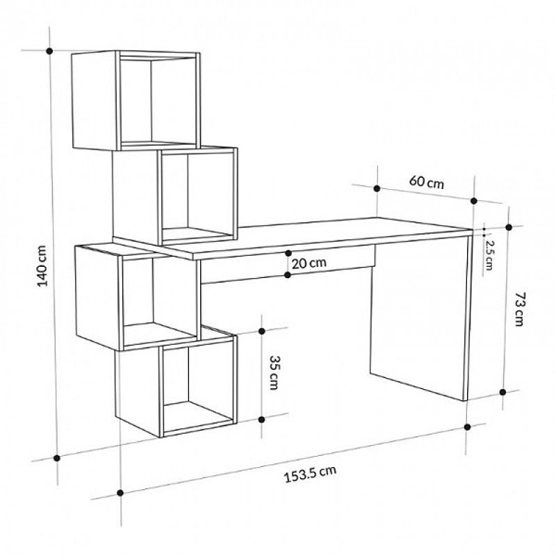 Γραφείο εργασίας Balance Megapap χρώμα λευκό 153,5x60x140εκ - Image 5