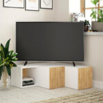 Έπιπλο τηλεόρασης γωνιακό Compact Megapap χρώμα λευκό – sapphire oak 94,2×90,6×31,4εκ.