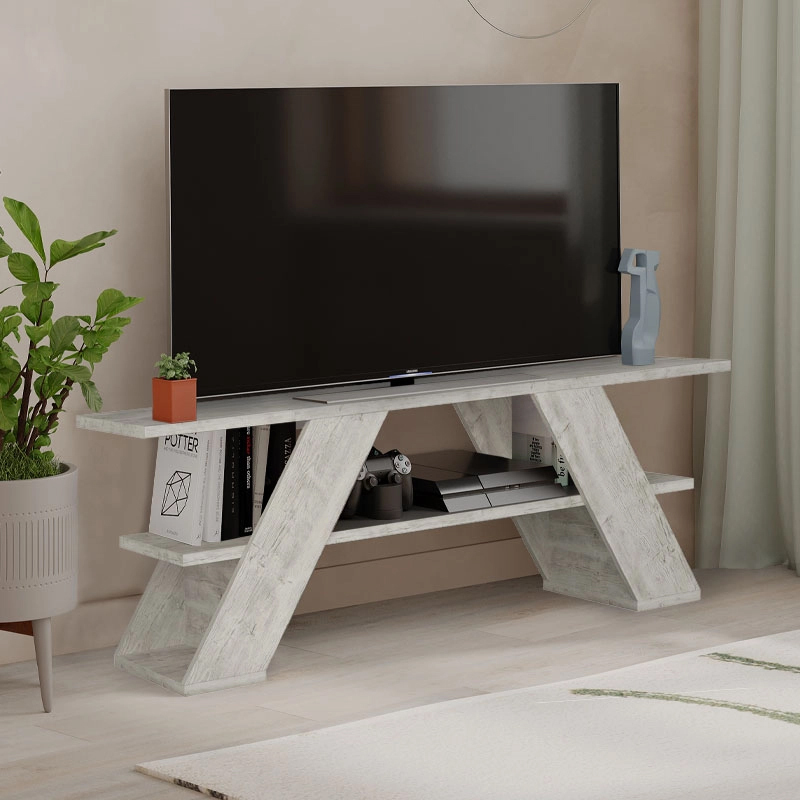 Έπιπλο τηλεόρασης Farfalla Megapap χρώμα λευκό αντικέ 120×33,5×40εκ.