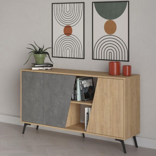 Μπουφές Fiona Megapap χρώμα sapphire oak – γκρι ρετρό 150×35,6×82εκ.