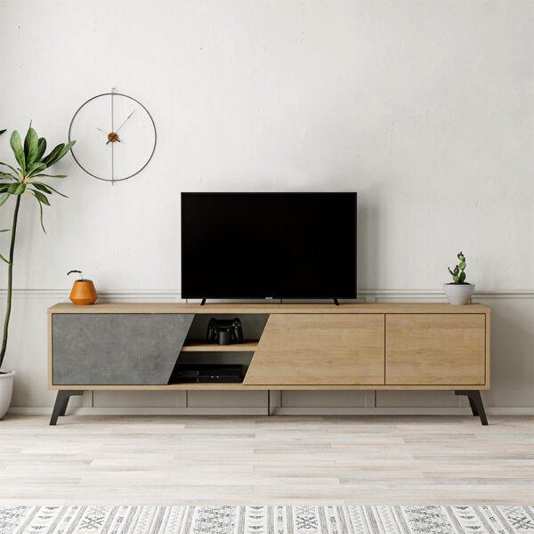 Έπιπλο τηλεόρασης Fiona Megapap χρώμα sapphire oak – γκρι ρετρό 180×35,6×48εκ.