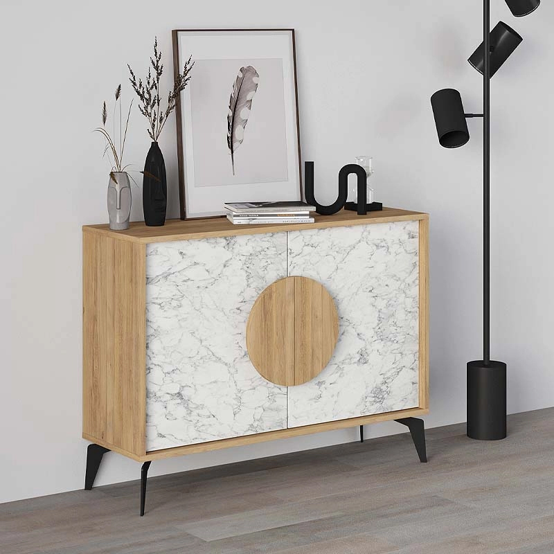 Μπουφές Gora Megapap χρώμα sapphire oak – λευκό εφέ μαρμάρου 110×35,6×82εκ.