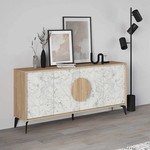 Μπουφές Gora Megapap χρώμα sapphire oak – λευκό εφέ μαρμάρου 180×35,6×82εκ.