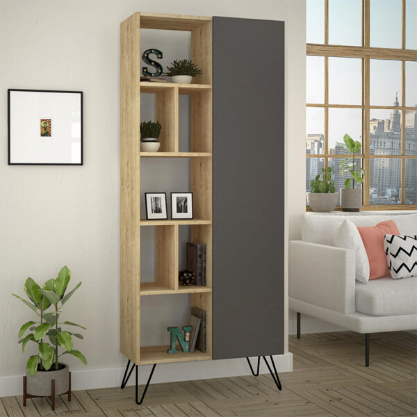 Βιβλιοθήκη Jedda Megapap χρώμα sapphire oak – ανθρακί 80,6×29,6×191εκ.