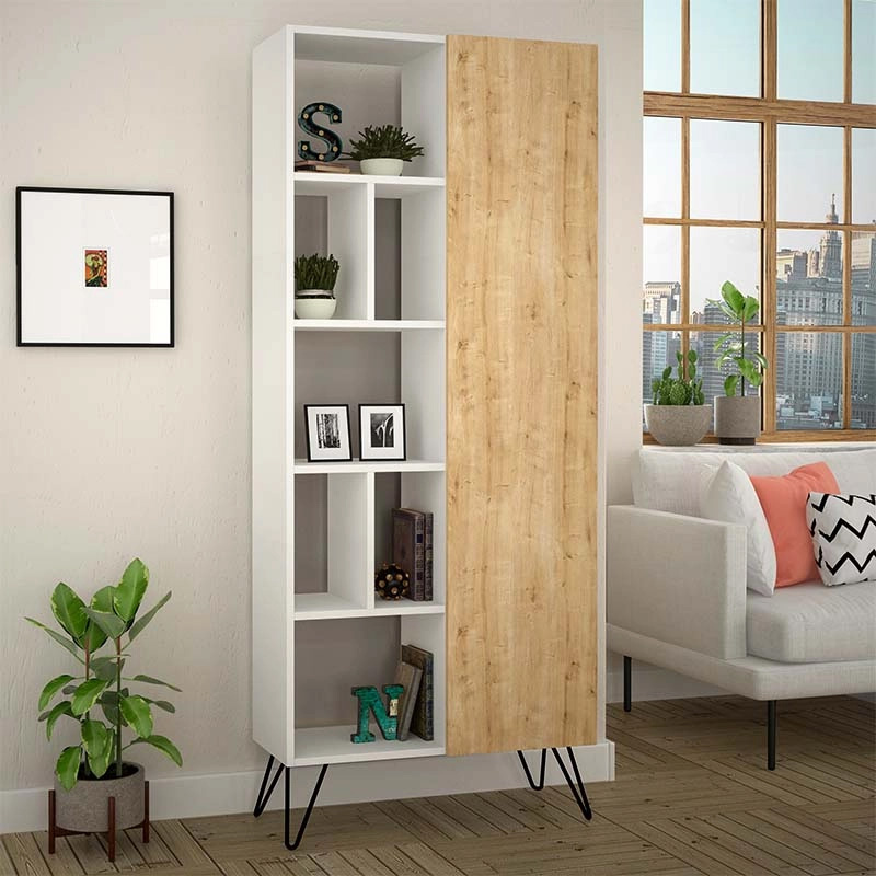 Βιβλιοθήκη Jedda Megapap χρώμα λευκό – sapphire oak 80,6×29,6×191εκ.