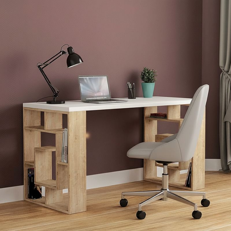 Γραφείο εργασίας Labirent Megapap χρώμα sapphire oak – λευκό 140x60x75εκ