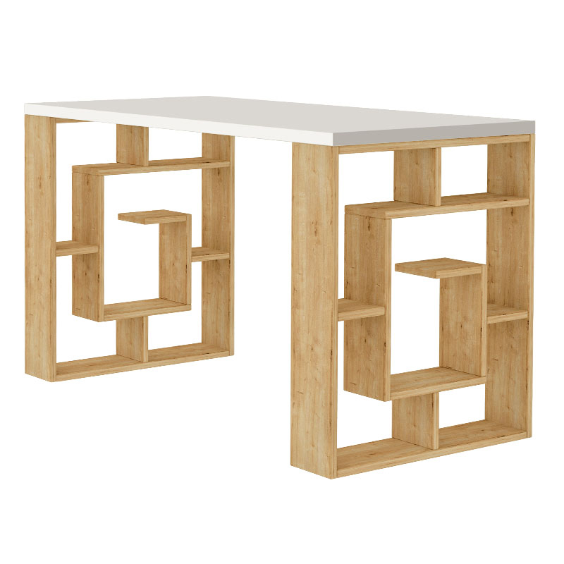 Γραφείο εργασίας Labirent Megapap χρώμα sapphire oak - λευκό 140x60x75εκ - Image 2