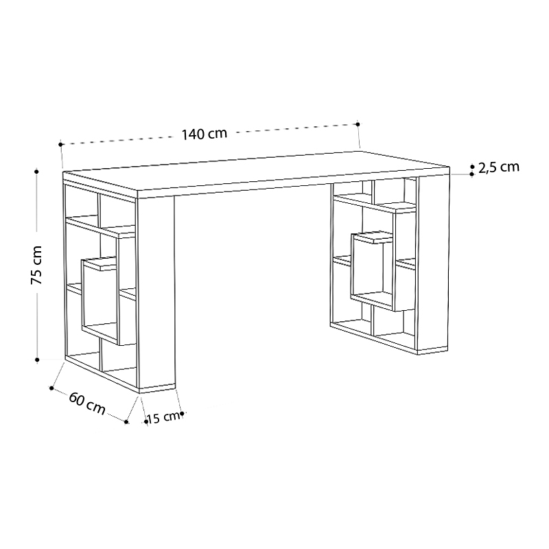 Γραφείο εργασίας Labirent Megapap χρώμα sapphire oak - λευκό 140x60x75εκ - Image 3