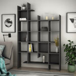 Βιβλιοθήκη Manco Megapap χρώμα ανθρακί 122×25,5×188εκ.