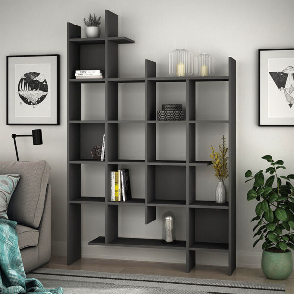 Βιβλιοθήκη Manco Megapap χρώμα ανθρακί 122×25,5×188εκ.