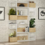 Βιβλιοθήκη Niho Megapap χρώμα λευκό – sapphire oak 120×25,3×171εκ.