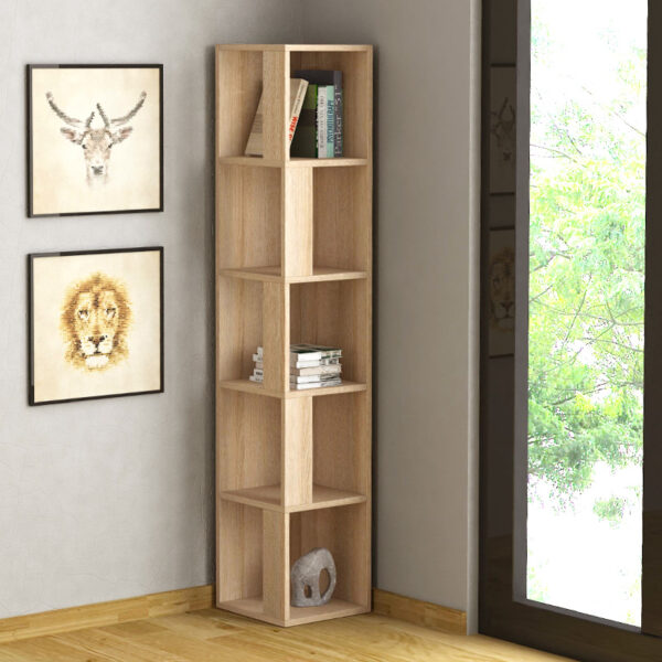 Βιβλιοθήκη γωνιακή Piano Megapap χρώμα sapphire oak 31,4×31,4×158,9εκ.