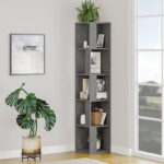 Βιβλιοθήκη γωνιακή Piano Megapap χρώμα γκρι ρετρό 31,4×31,4×158,9εκ.