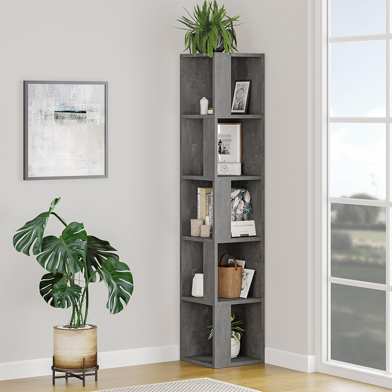 Βιβλιοθήκη γωνιακή Piano Megapap χρώμα γκρι ρετρό 31,4×31,4×158,9εκ.
