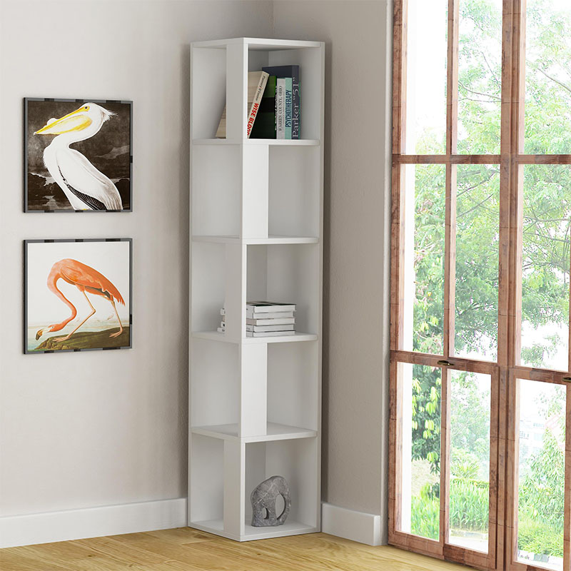 Βιβλιοθήκη γωνιακή Piano Megapap χρώμα λευκό 31,4×31,4×158,9εκ.