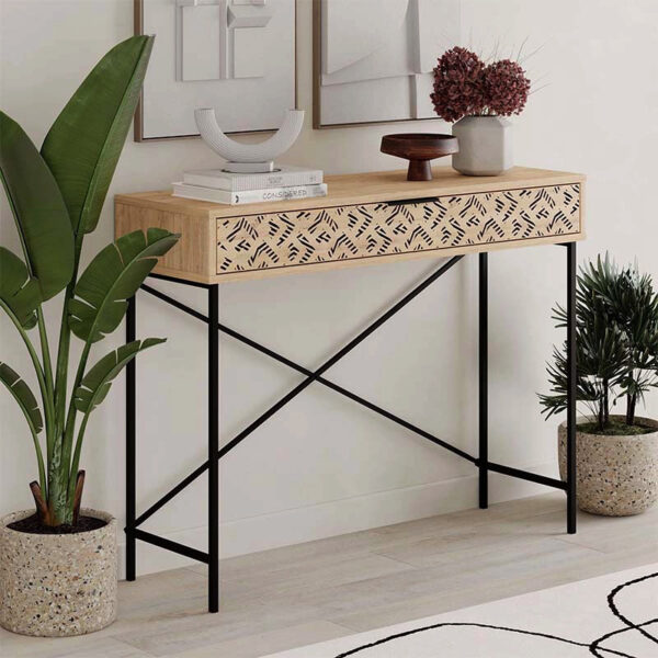 Κονσόλα Heaton Megapap μεταλλική – μελαμίνης χρώμα sapphire oak 110×35,6×90εκ.