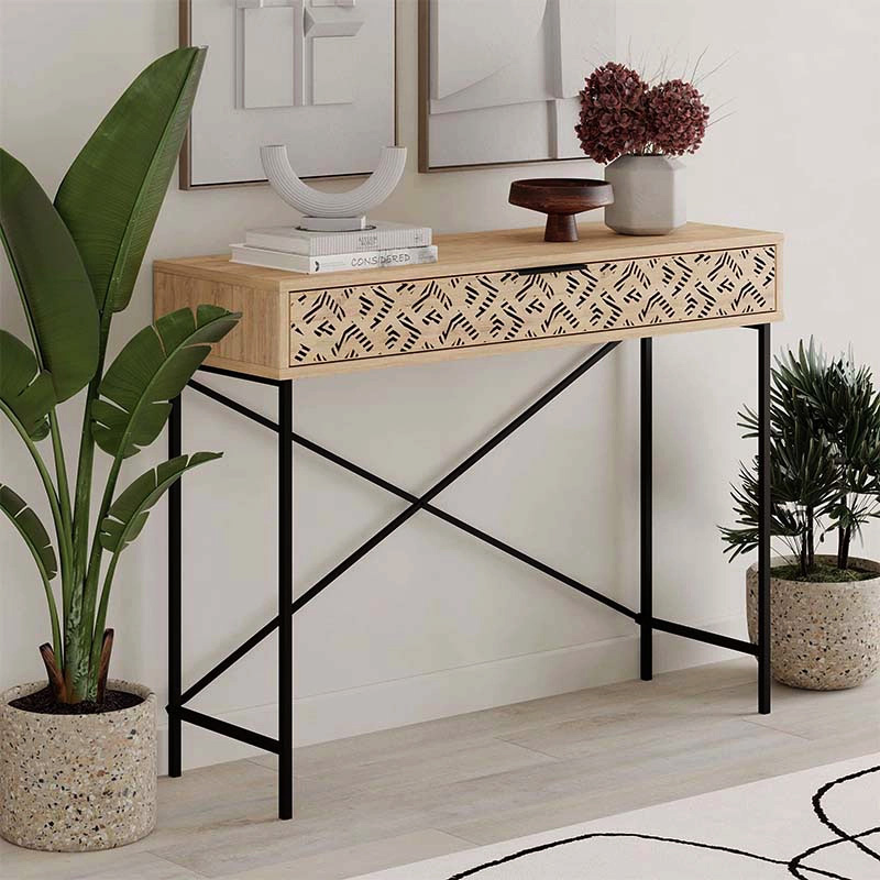 Κονσόλα Heaton Megapap μεταλλική – μελαμίνης χρώμα sapphire oak 110×35,6×90εκ.