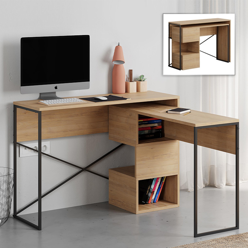Γραφείο εργασίας πολυμορφικό Badau Megapap χρώμα sapphire oak 110×37,2×77εκ.