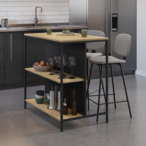 Τραπέζι μπαρ Detroit Megapap χρώμα sapphire oak – silky black 100x60x95εκ.