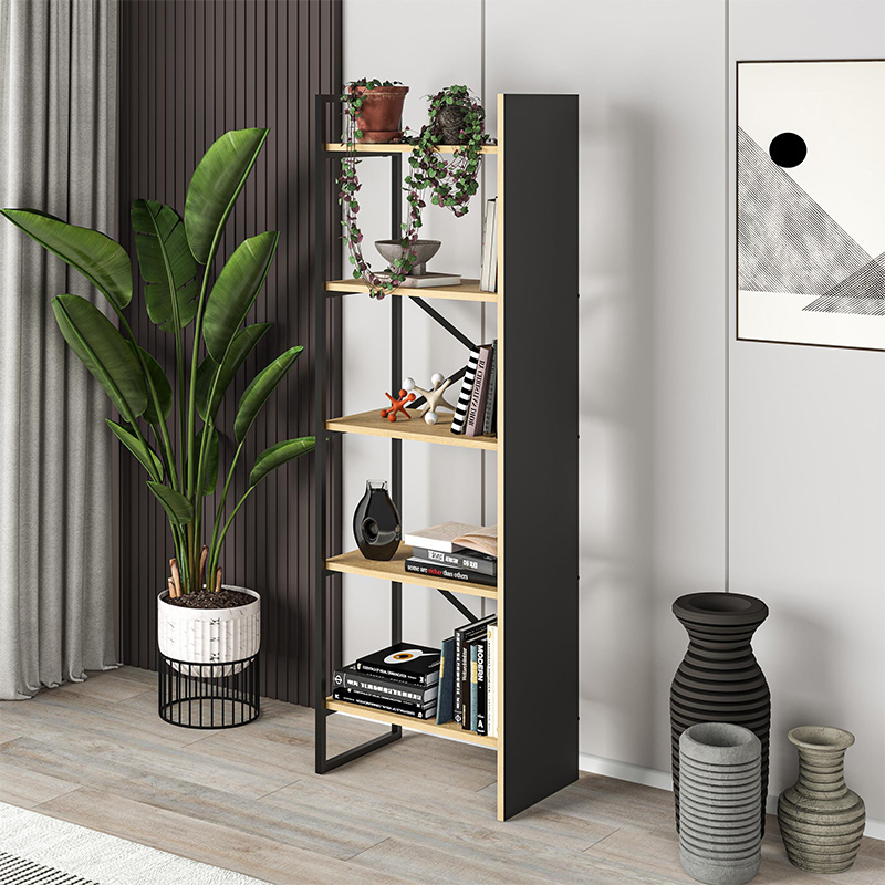 Βιβλιοθήκη Detroit Megapap χρώμα sapphire oak – silky black 58×35,2×175εκ.