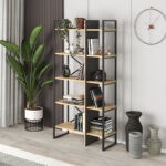Βιβλιοθήκη Detroit Megapap χρώμα sapphire oak – silky black 87,5×35,2×175εκ.