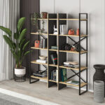 Βιβλιοθήκη Detroit Megapap χρώμα sapphire oak – silky black 143,5×35,2×175εκ.