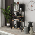 Βιβλιοθήκη Midi Megapap χρώμα sapphire oak – silky black 88x35x175εκ.