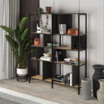 Βιβλιοθήκη Maxi Megapap χρώμα sapphire oak – silky black 144x35x175εκ.