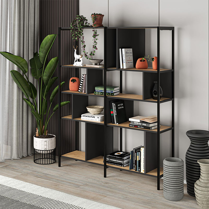 Βιβλιοθήκη Maxi Megapap χρώμα sapphire oak – silky black 144x35x175εκ.