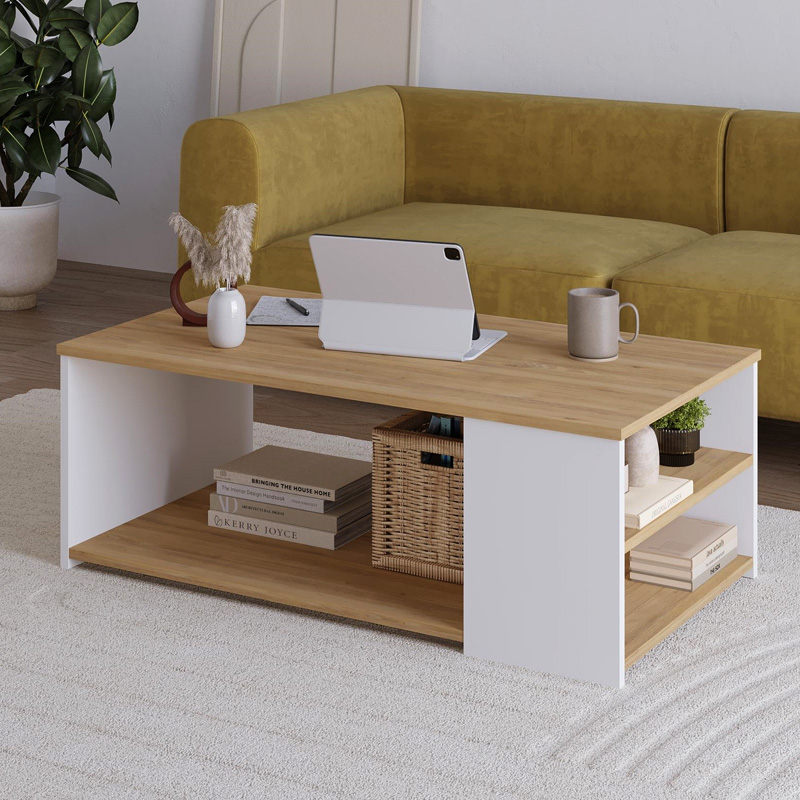 Τραπεζάκι σαλονιού Berg Megapap χρώμα sapphire oak – λευκό 110x60x40εκ.