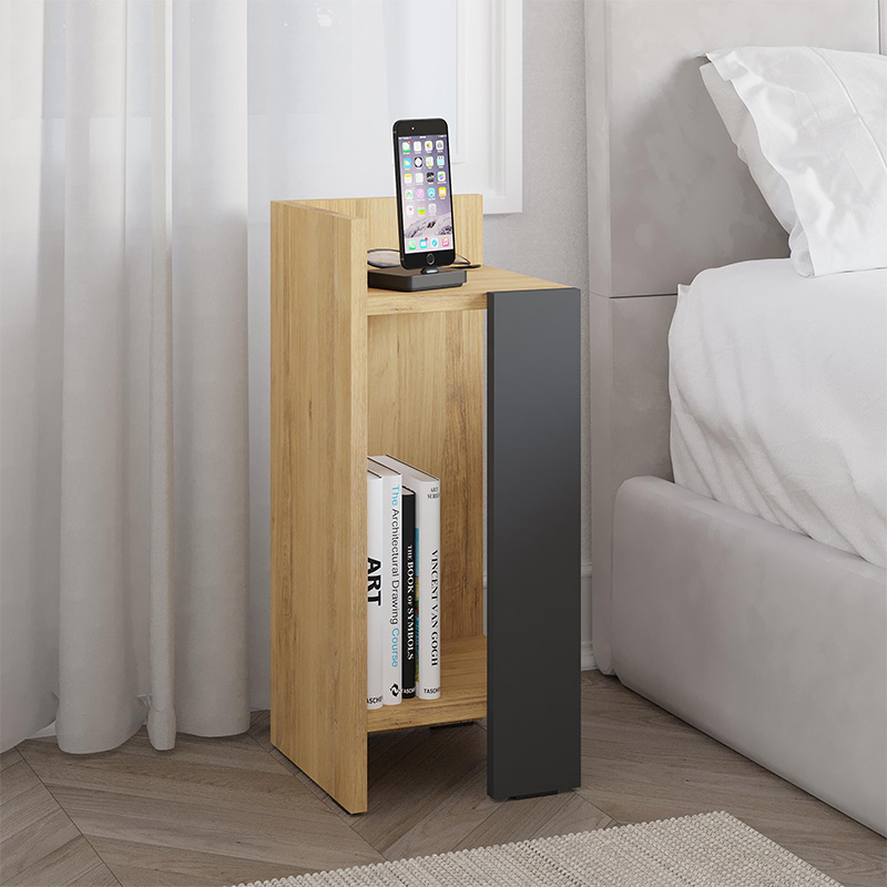 Κομοδίνο Elos Megapap αριστερό χρώμα saphhire oak – silky black 30×31,7×55εκ.