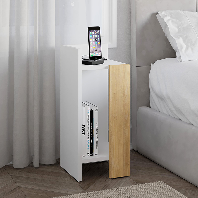 Κομοδίνο Elos Megapap αριστερό χρώμα λευκό – saphhire oak 30×31,7×55εκ.