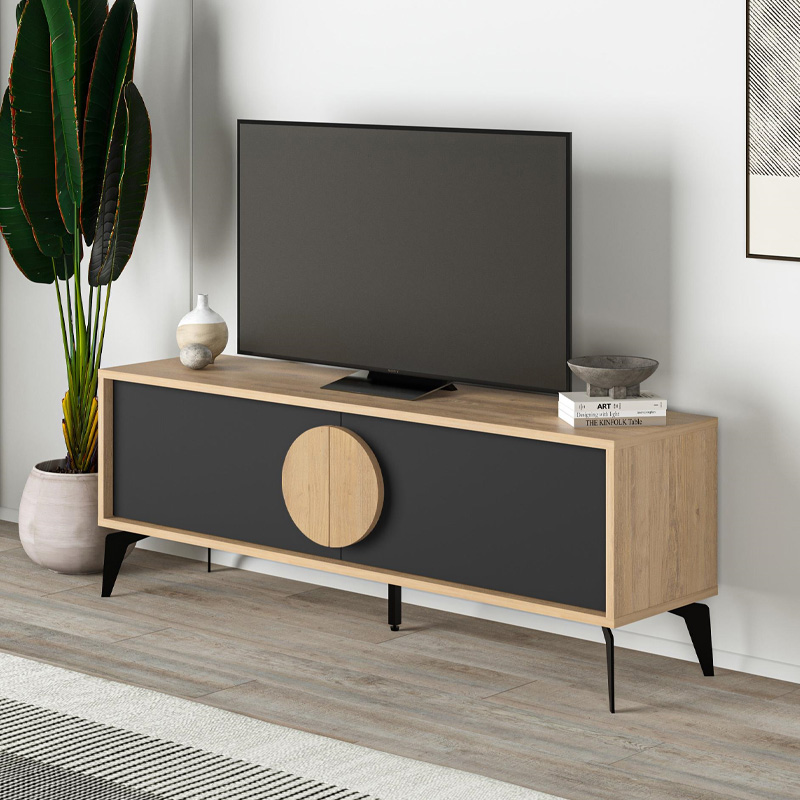 Έπιπλο τηλεόρασης Gora Megapap χρώμα sapphire oak – silky black 140×35,6×51εκ.