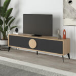 Έπιπλο τηλεόρασης Gora Megapap χρώμα sapphire oak – silky black 180×35,6×51εκ.