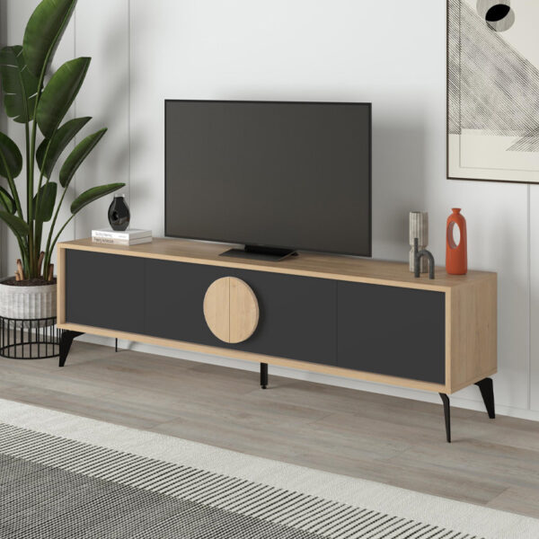 Έπιπλο τηλεόρασης Gora Megapap χρώμα sapphire oak – silky black 180×35,6×51εκ.