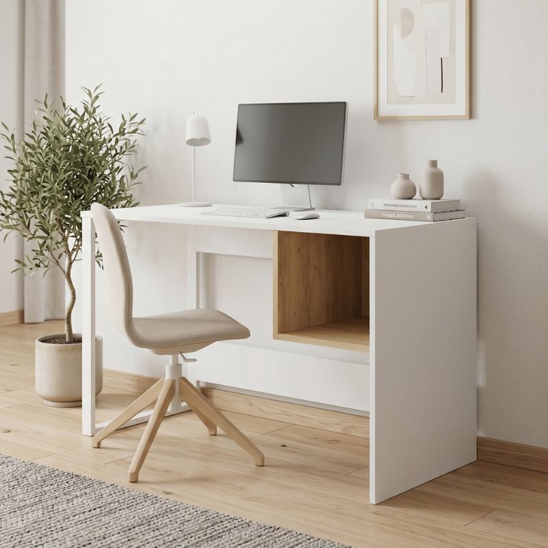 Γραφείο εργασίας Cubo Megapap χρώμα λευκό – sapphire oak 110x50x75εκ.