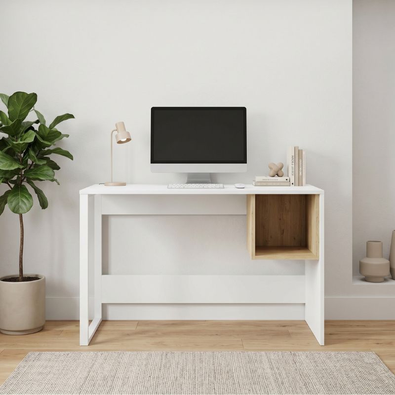 Γραφείο εργασίας Cubo Megapap χρώμα λευκό - sapphire oak 110x50x75εκ. - Image 2