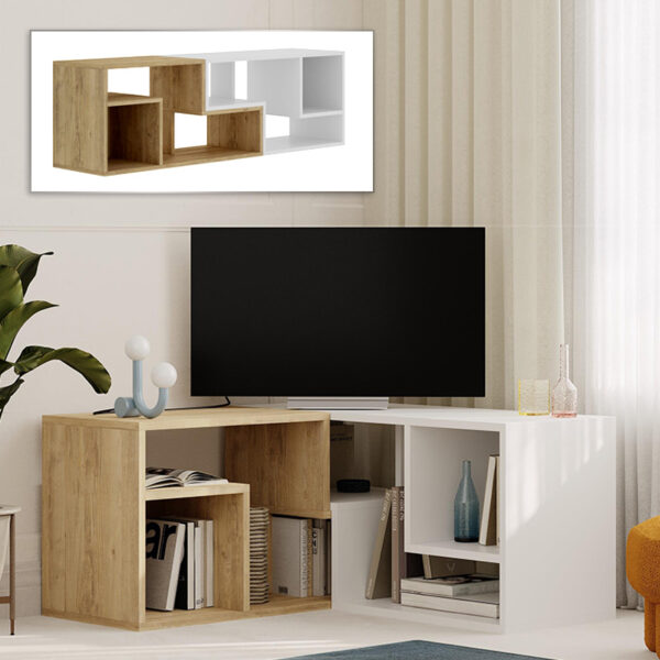 Έπιπλο τηλεόρασης Glis Megapap πολυμορφικό χρώμα sapphire oak – λευκό 145x35x44,8εκ.