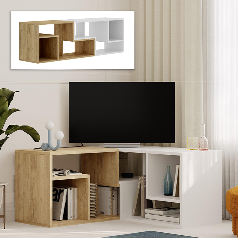 Έπιπλο τηλεόρασης Glis Megapap πολυμορφικό χρώμα sapphire oak – λευκό 145x35x44,8εκ.