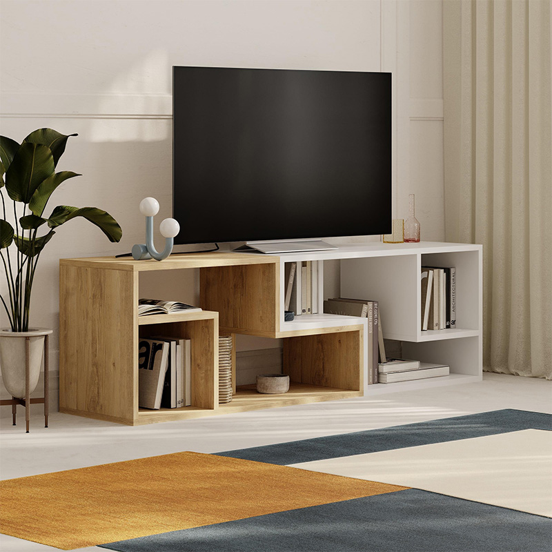 Έπιπλο τηλεόρασης Glis Megapap πολυμορφικό χρώμα sapphire oak - λευκό 145x35x44,8εκ. - Image 2
