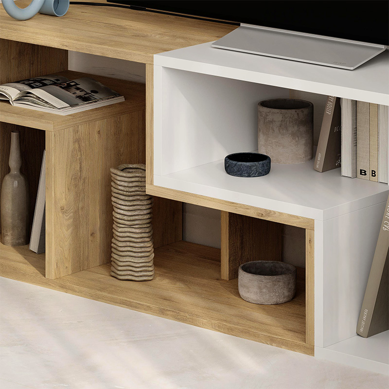 Έπιπλο τηλεόρασης Glis Megapap πολυμορφικό χρώμα sapphire oak - λευκό 145x35x44,8εκ. - Image 3