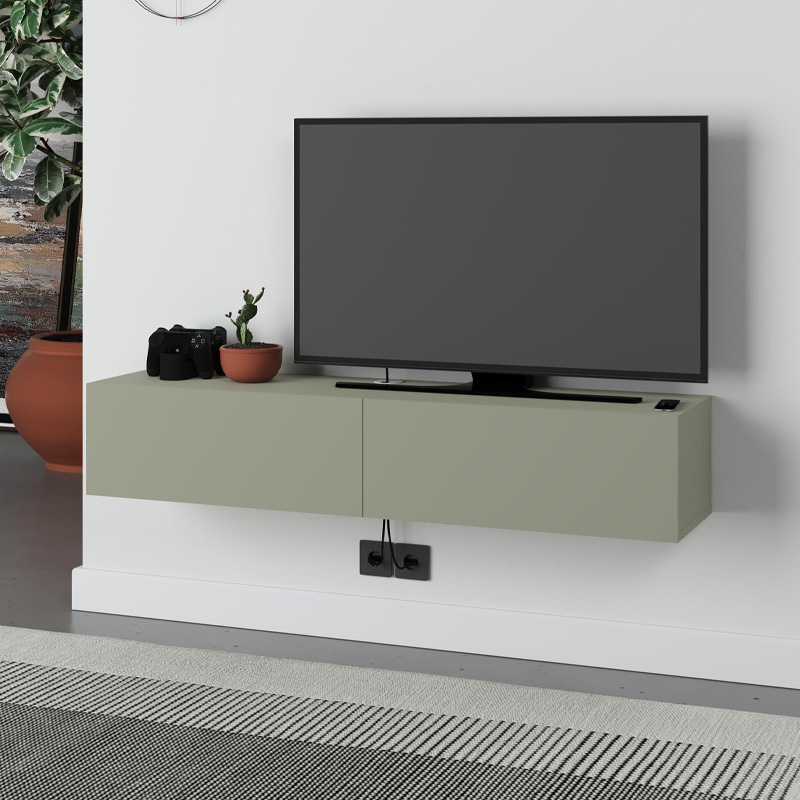 Έπιπλο τηλεόρασης επιτοίχιο Francy Megapap χρώμα ash green 135×31,7×25εκ.