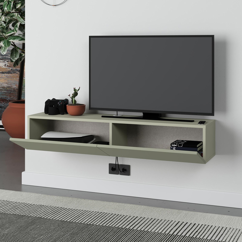 Έπιπλο τηλεόρασης επιτοίχιο Francy Megapap χρώμα ash green 135x31,7x25εκ. - Image 2