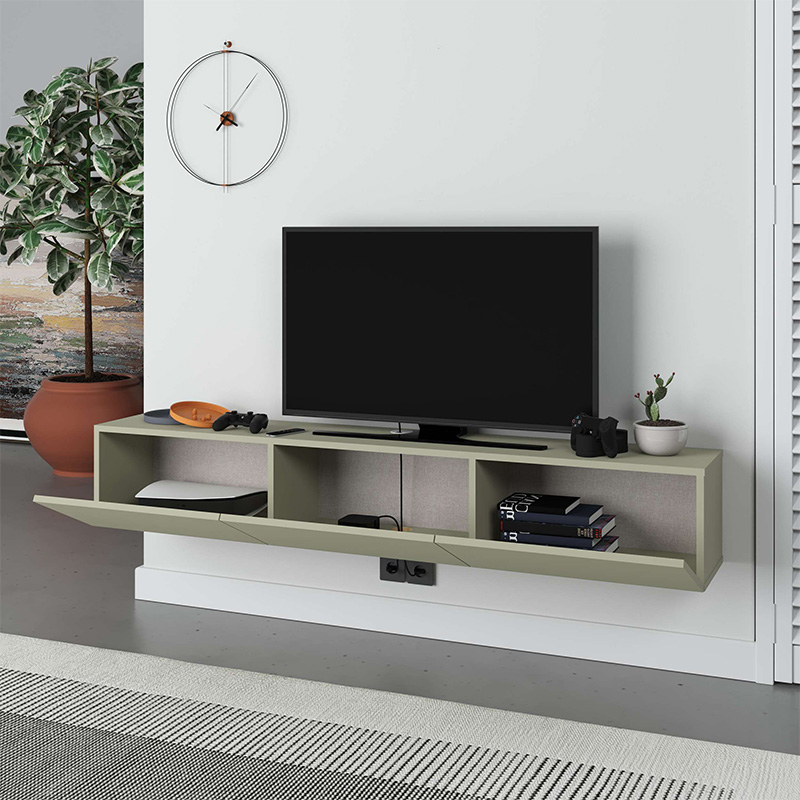 Έπιπλο τηλεόρασης επιτοίχιο Francy Megapap χρώμα ash green 180x30x30εκ. - Image 2