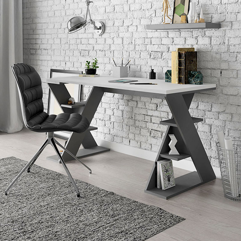 Γραφείο εργασίας Papillon Megapap χρώμα ανθρακί - λευκό 137x60x75εκ - Image 4